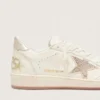 Damen-Sneaker «Ball Star» aus weissem Leder mit Kristallstern und metallischer Fersenlasche