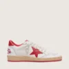 Damen-Sneaker «Ball Star» aus weissem Leder mit rotem Stern und Fersenlasche