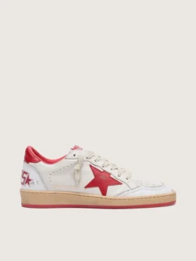 Damen-Sneaker «Ball Star» aus weissem Leder mit rotem Stern und Fersenlasche