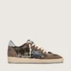 Damen-Sneaker «Ball Star LAB» aus braunem Matelassé-Samt mit Strasssteinen und schwarzem Lederstern