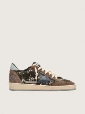 Damen-Sneaker «Ball Star LAB» aus braunem Matelassé-Samt mit Strasssteinen und schwarzem Lederstern