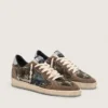 Damen-Sneaker «Ball Star LAB» aus braunem Matelassé-Samt mit Strasssteinen und schwarzem Lederstern