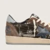 Damen-Sneaker «Ball Star LAB» aus braunem Matelassé-Samt mit Strasssteinen und schwarzem Lederstern