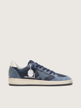 Damen-Sneaker «Ball Star LTD» aus dunkelblauem Leder mit hellblauem Swarovski-Kristallstern und Wildledereinsätzen