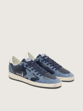 Damen-Sneaker «Ball Star LTD» aus dunkelblauem Leder mit hellblauem Swarovski-Kristallstern und Wildledereinsätzen