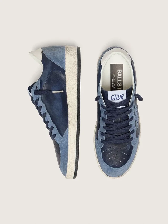 Damen-Sneaker «Ball Star LTD» aus dunkelblauem Leder mit hellblauem Swarovski-Kristallstern und Wildledereinsätzen