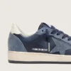 Damen-Sneaker «Ball Star LTD» aus dunkelblauem Leder mit hellblauem Swarovski-Kristallstern und Wildledereinsätzen