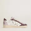 Damen-Sneaker «Ball Star LTD» aus Nappa mit platinfarbenem Lederstern und Fersenlasche aus burgunderrotem Nubukleder