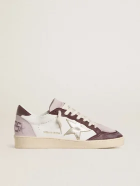 Damen-Sneaker «Ball Star LTD» aus Nappa mit platinfarbenem Lederstern und Fersenlasche aus burgunderrotem Nubukleder