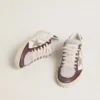 Damen-Sneaker «Ball Star LTD» aus Nappa mit platinfarbenem Lederstern und Fersenlasche aus burgunderrotem Nubukleder