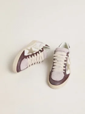 Damen-Sneaker «Ball Star LTD» aus Nappa mit platinfarbenem Lederstern und Fersenlasche aus burgunderrotem Nubukleder