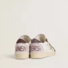 Damen-Sneaker «Ball Star LTD» aus Nappa mit platinfarbenem Lederstern und Fersenlasche aus burgunderrotem Nubukleder