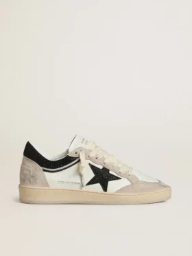 Damen-Sneaker «Ball Star LTD» aus Nappa mit schwarzem Kristallstern und beigen Wildledereinsätzen