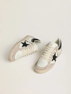 Damen-Sneaker «Ball Star LTD» aus Nappa mit schwarzem Kristallstern und beigen Wildledereinsätzen