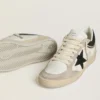 Damen-Sneaker «Ball Star LTD» aus Nappa mit schwarzem Kristallstern und beigen Wildledereinsätzen