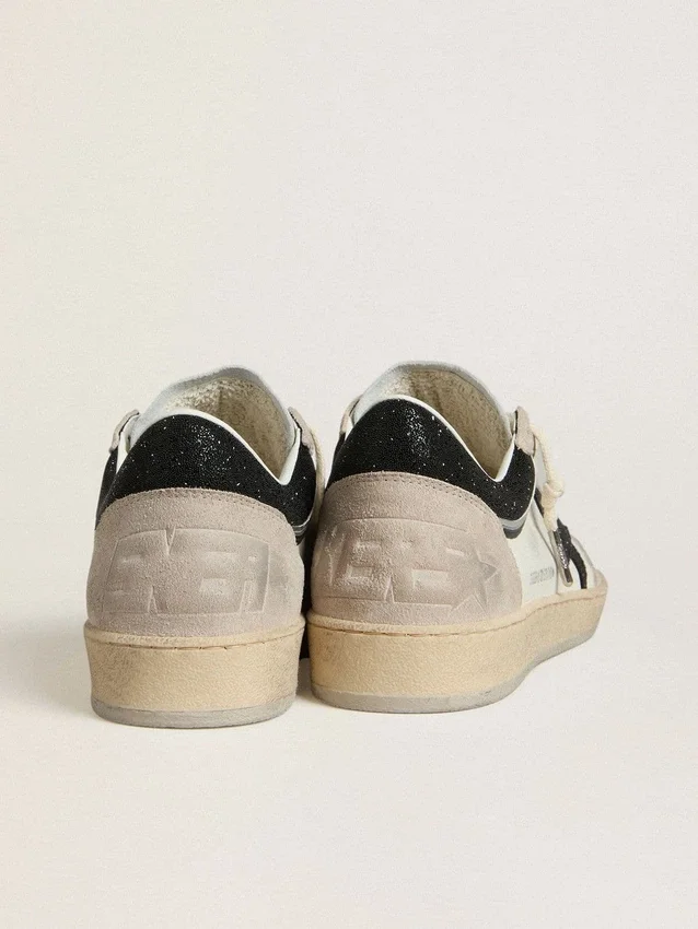 Damen-Sneaker «Ball Star LTD» aus Nappa mit schwarzem Kristallstern und beigen Wildledereinsätzen