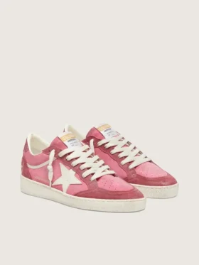 Damen-Sneaker «Ball Star LTD» aus rosa Wildleder mit cremefarbenem Lederstern und roten Wildledereinsätzen