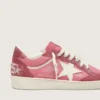 Damen-Sneaker «Ball Star LTD» aus rosa Wildleder mit cremefarbenem Lederstern und roten Wildledereinsätzen