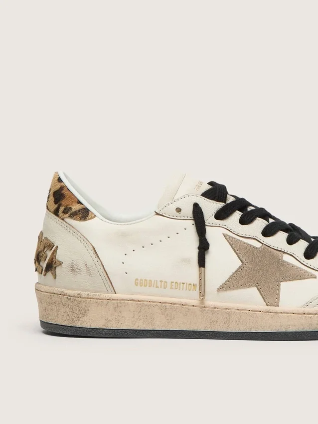 Damen-Sneaker «Ball Star Wishes» mit Stern aus Wildleder und Fersenlasche aus Ponyfell mit Leopardenmuster