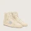 Damen-Sneaker «Francy» aus beigem Wildleder mit silbernem Glitzerstern