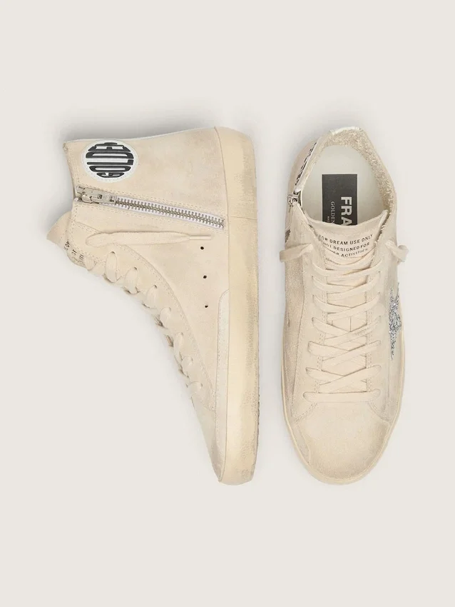 Damen-Sneaker «Francy» aus beigem Wildleder mit silbernem Glitzerstern
