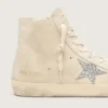 Damen-Sneaker «Francy» aus beigem Wildleder mit silbernem Glitzerstern