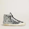 Damen-Sneaker «Francy» aus Nylon mit durchgehenden silbernen Pailletten und schwarzem Lederstern