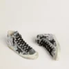 Damen-Sneaker «Francy» aus Nylon mit durchgehenden silbernen Pailletten und schwarzem Lederstern