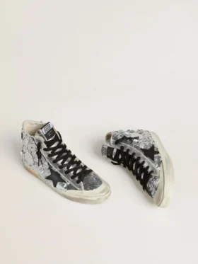 Damen-Sneaker «Francy» aus Nylon mit durchgehenden silbernen Pailletten und schwarzem Lederstern