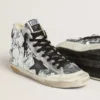 Damen-Sneaker «Francy» aus Nylon mit durchgehenden silbernen Pailletten und schwarzem Lederstern