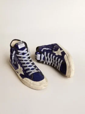 Damen-Sneaker «Francy Penstar» in leuchtend blauen Pailletten mit eisgrauem Stern aus Wildleder