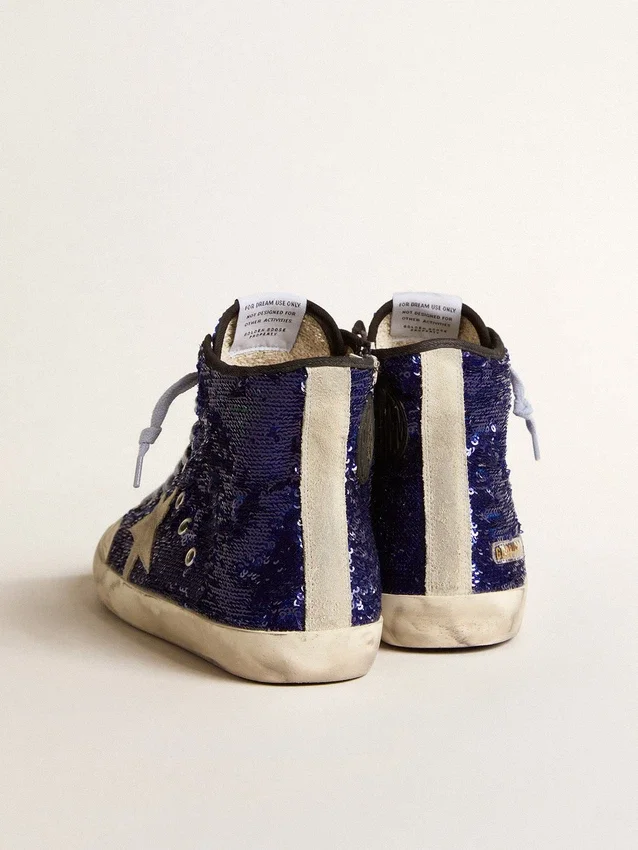 Damen-Sneaker «Francy Penstar» in leuchtend blauen Pailletten mit eisgrauem Stern aus Wildleder