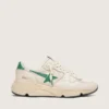 Damen-Sneaker mit Running Sole aus cremefarbenem Nylon und Leder mit grünem Lederstern