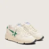 Damen-Sneaker mit Running Sole aus cremefarbenem Nylon und Leder mit grünem Lederstern