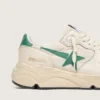 Damen-Sneaker mit Running Sole aus cremefarbenem Nylon und Leder mit grünem Lederstern