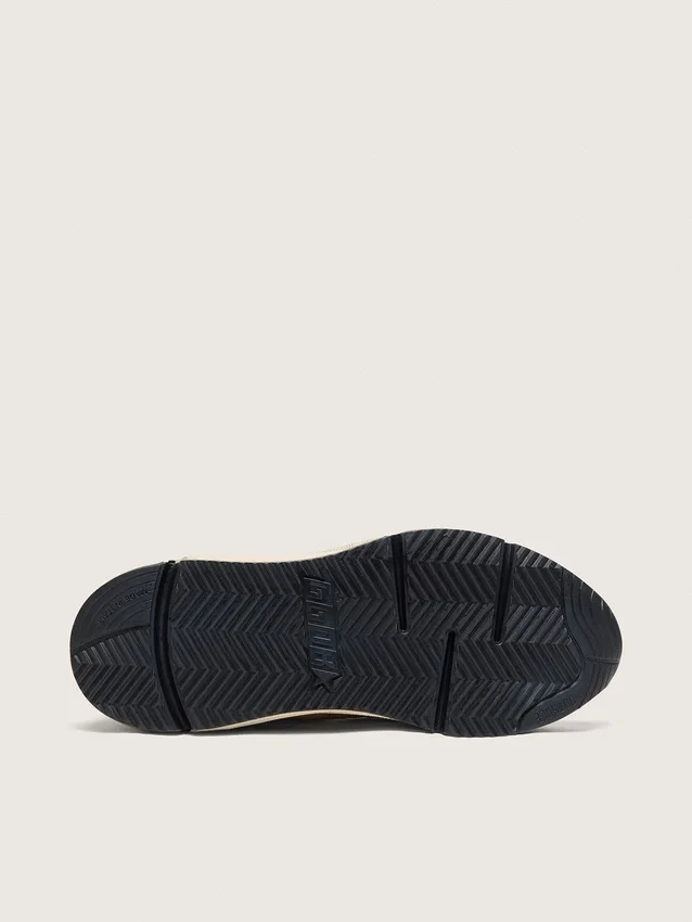 Damen-Sneaker mit Running Sole aus cremefarbenem Nylon und Leder mit grünem Lederstern