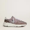 Damen-Sneaker mit Running Sole aus lavendelfarbenem Nylon und Wildleder mit aufgedrucktem Stern und silberner Lederlasche an der Ferse