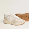 Damen-Sneaker «Running Sole» aus Canvas mit beigem Stern und Fersenlasche aus platinfarbenem Metallic-Leder