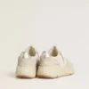 Damen-Sneaker «Running Sole» aus Canvas mit beigem Stern und Fersenlasche aus platinfarbenem Metallic-Leder