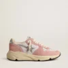 Damen-Sneaker «Running Sole» aus grauem Mesh und Wildleder mit silbernem Glitzerstern