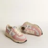 Damen-Sneaker «Running Sole» aus grauem Mesh und Wildleder mit silbernem Glitzerstern