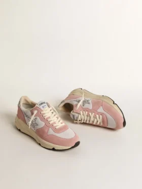 Damen-Sneaker «Running Sole» aus grauem Mesh und Wildleder mit silbernem Glitzerstern
