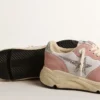 Damen-Sneaker «Running Sole» aus grauem Mesh und Wildleder mit silbernem Glitzerstern
