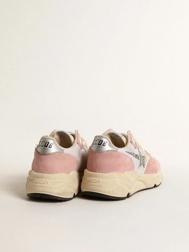 Damen-Sneaker «Running Sole» aus grauem Mesh und Wildleder mit silbernem Glitzerstern