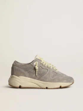 Damen-Sneaker «Running Sole» aus grauem Wildleder mit grauem Wildlederstern und Fersenlasche