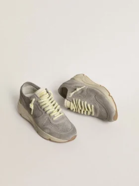 Damen-Sneaker «Running Sole» aus grauem Wildleder mit grauem Wildlederstern und Fersenlasche