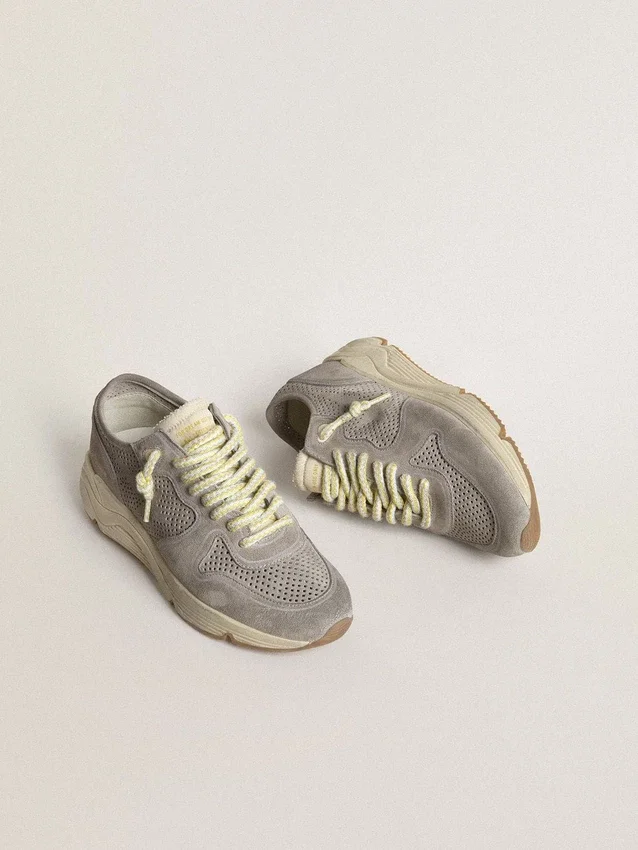 Damen-Sneaker «Running Sole» aus grauem Wildleder mit grauem Wildlederstern und Fersenlasche