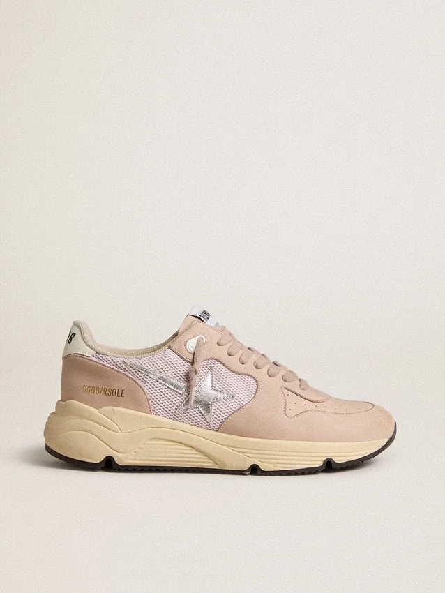 Damen-Sneaker «Running Sole» aus Mesh und Nubuk mit silbermetallischem Lederstern
