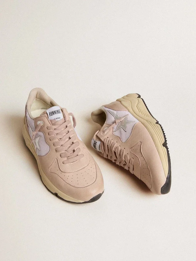 Damen-Sneaker «Running Sole» aus Mesh und Nubuk mit silbermetallischem Lederstern