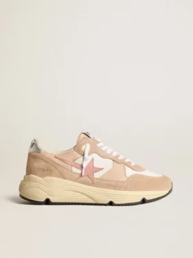 Damen-Sneaker «Running Sole» aus Mesh und Wildleder mit rosa Stern und silberner Fersenlasche
